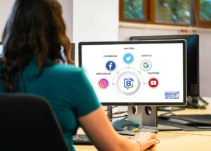 Team member working on effective branding services to boost business success. social media for business